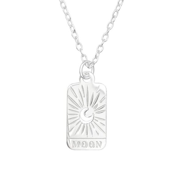 Sterling Silver Tiny Tag Celestial Moon Necklace - Picture 1 of 10